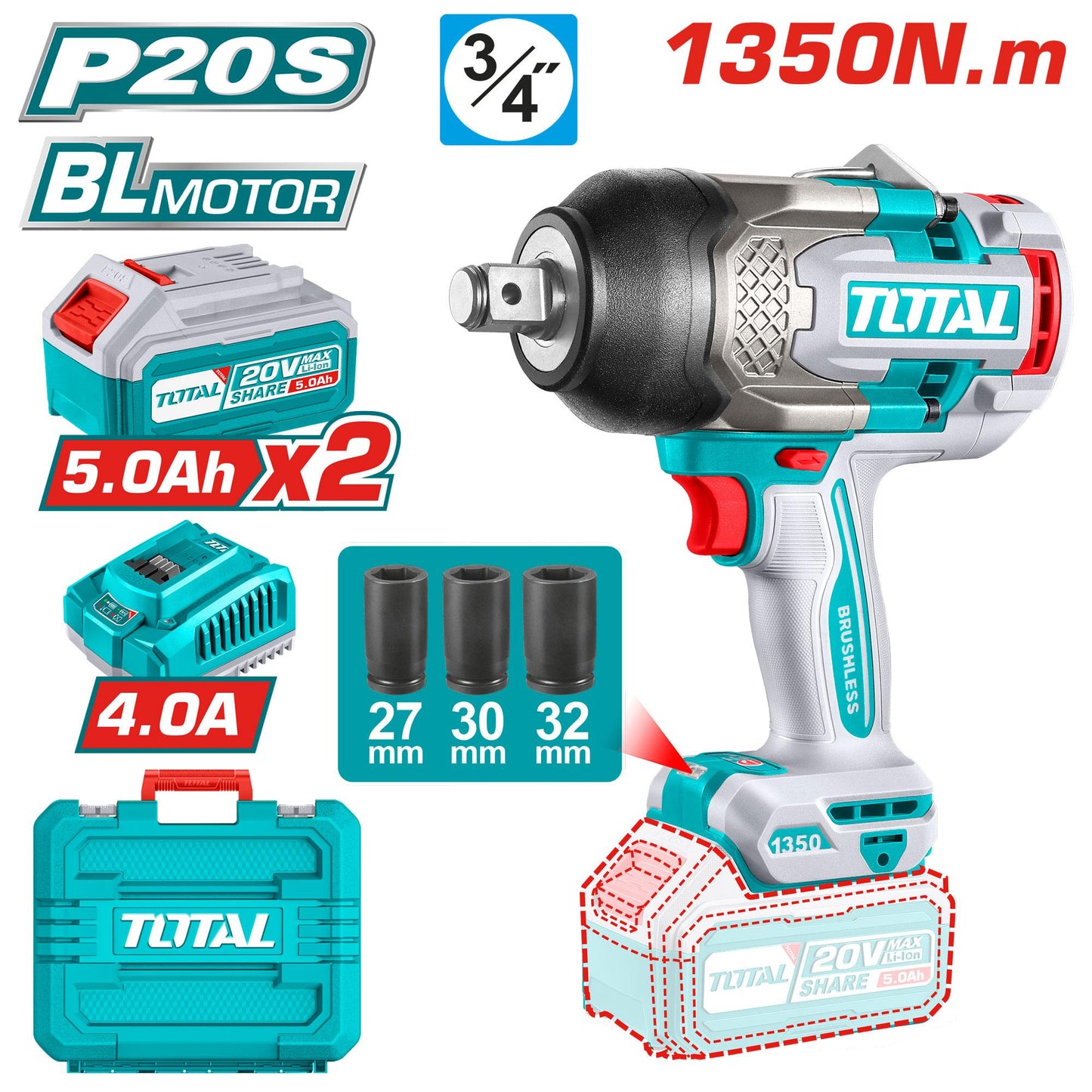 Boulonneuse 20V sans fil 1350 N.m